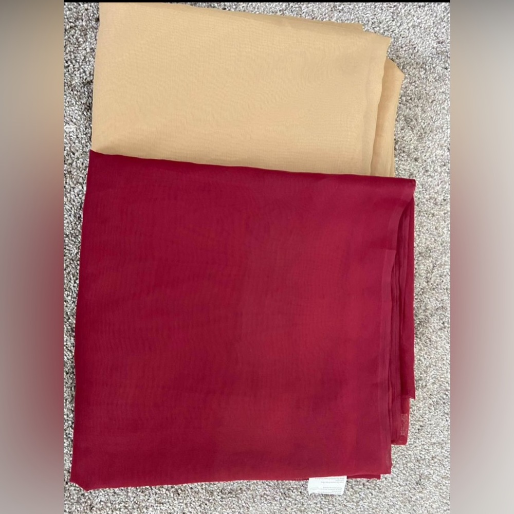 2  NWOT window scarves/curtains gold and burgundy